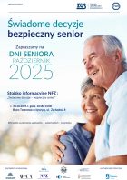 plakat informujący o spotkaniu, jako grafika: para seniorów