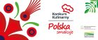 Baner informujący o konkursie kulinarnym, kolorowe wzory, czapka kuchraska