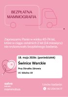 plakat informacyjny o badaniach w mammobusie - bezpłatnej mammografii