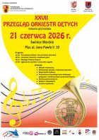 plakat informacyjny o XXVII PRZEGLĄDZIE ORKIESTR DĘTYCH POWIATU ŁĘCZYCKIEGO