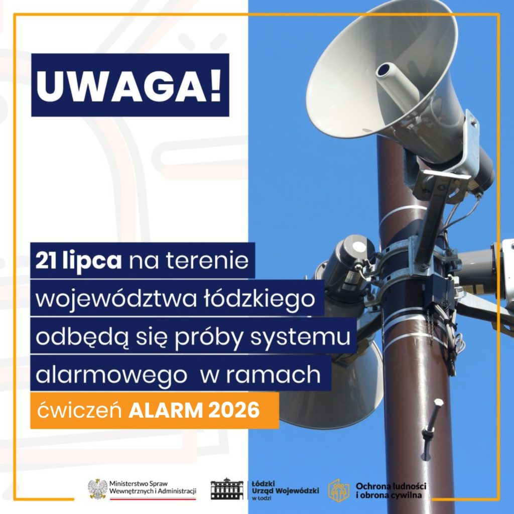 plansza informacyjna ze zdjęciem syren alarmowych