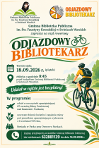plakat informacyjny; w grafice rowerzysta